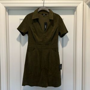 Lulus go getter olive green corduroy mini dress with pockets size M